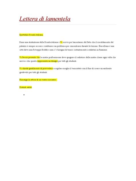 fac simile lettera di lamentela al datore di lavoro